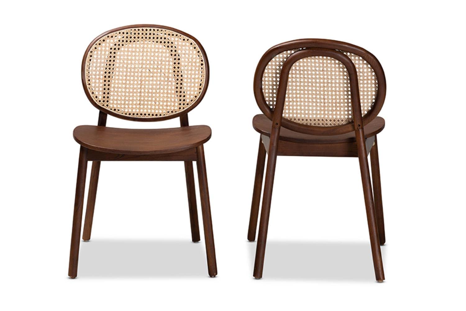 Baxton Studio Halen Brown and Brown Wood Finished 2-Piece Cane Dining Chair Set