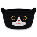 Hkojewp Cat Basket for Nursery, Small Storage Basket, Black Woven Rope Cotton Storage, Baby Blanket Bin with Cat Ears Handles, A