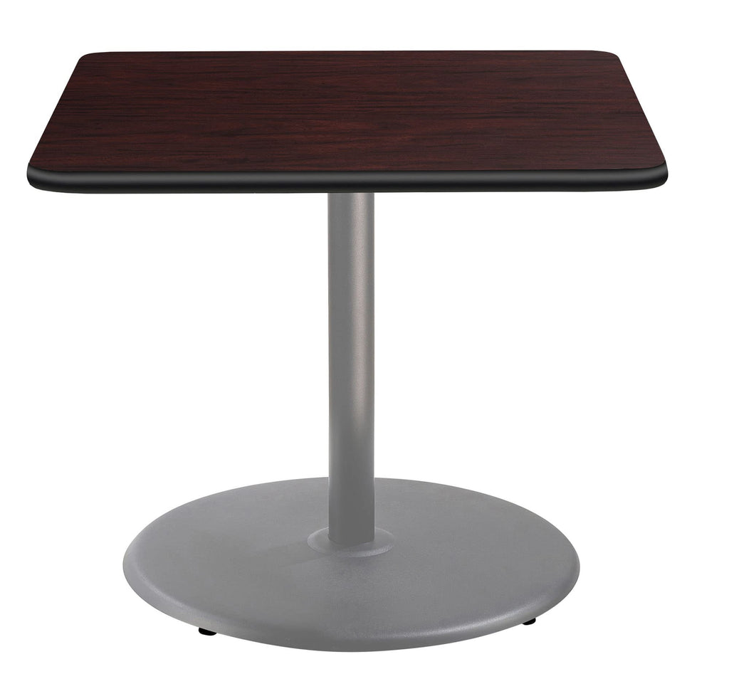 National Public Seating Nps 36&Quot; Square Cafe Table With Round Base, 30&Quot; Height, Particleboard Core/T-Mold, Mahogany Top, Grey Frame