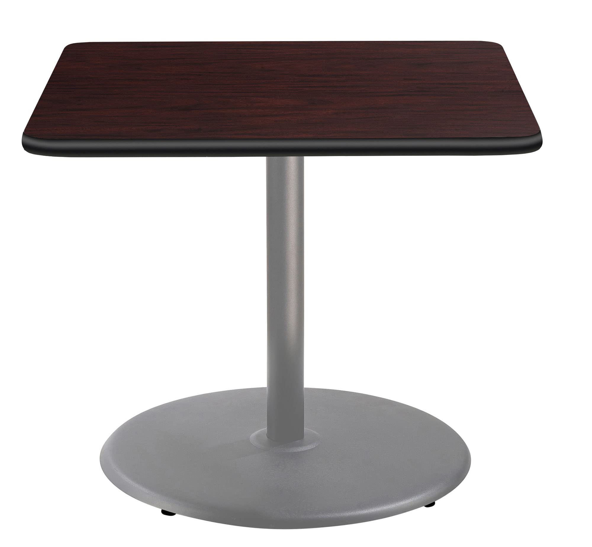 National Public Seating Nps 36&Quot; Square Cafe Table With Round Base, 30&Quot; Height, Particleboard Core/T-Mold, Mahogany Top, Grey Frame