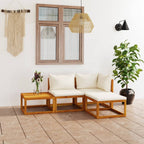 vidaXL Patio Lounge Set, 4-Piece with Cream Cushions - Solid Acacia Wood - Weather Resistant - with Coffee Table - Modifiable Layout