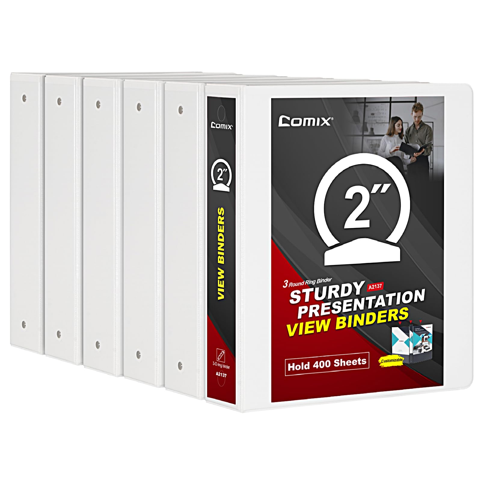 Comix Sturdy 2 Inch Round Ring View Binder, 3 Ring Binder 2 ', 450-Sheet Capacity, Fits 8.5 ' X 11 ' Letter Size Paper 6-Pack