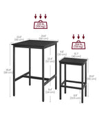 Vasagle Bar Table And Chairs Set, Square Bar Table With 2 Bar Stools, Dining Pub Bar Table Set For 2, Space Saving For Kitchen Breakfast, Living Room, Party Room, Ebony Black And Ink Black