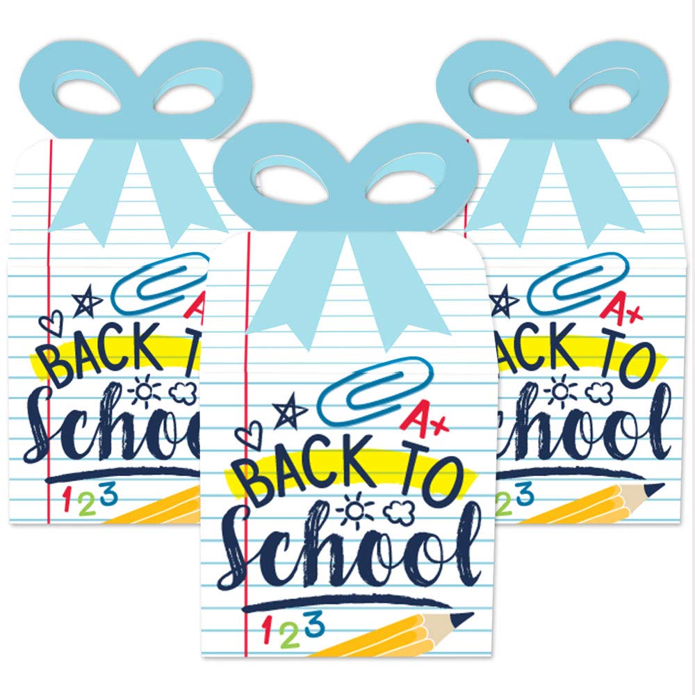Big Dot Of Happiness Back To School - Square Favor Gift Boxes - First Day Of School Classroom Decorations Bow Boxes - Set Of 12