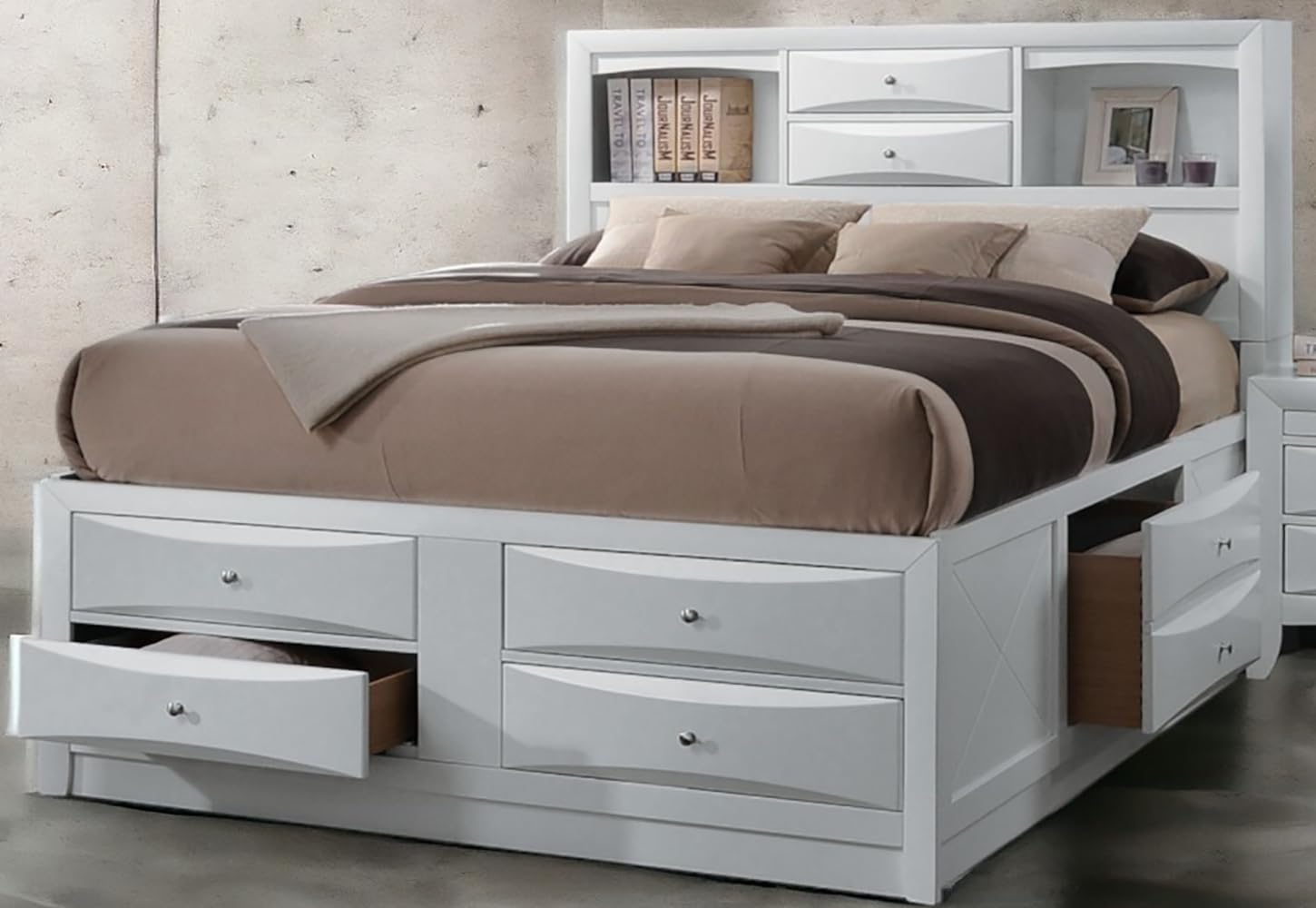 Acme Ireland Queen 8-Drawer Wooden Bed with Storage in White