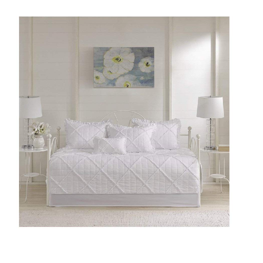 Madison Park Daybed Cover Set - Trendy Design, All Season Luxury Bedding With Bedskirt, Matching Shams, Decorative Pillow, Quilted Diamond Ruffle White 75'X39' 6 Piece