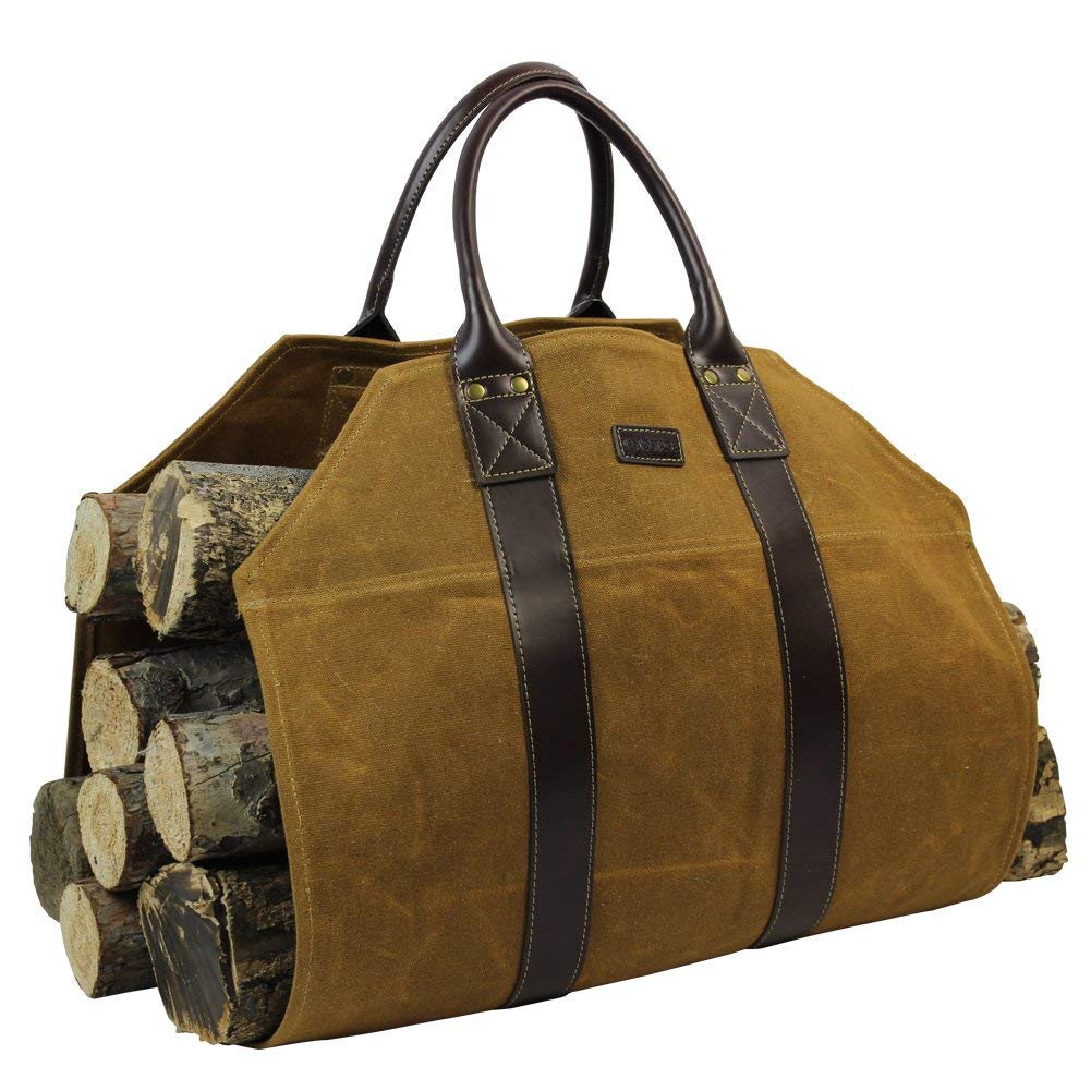 INNO STAGE Canvas Wood Carriers Firewood Log Tote Bag Waxed Canvas Fire Wood Carrying Hay Hauling Holder for Fireplace Stove Acc