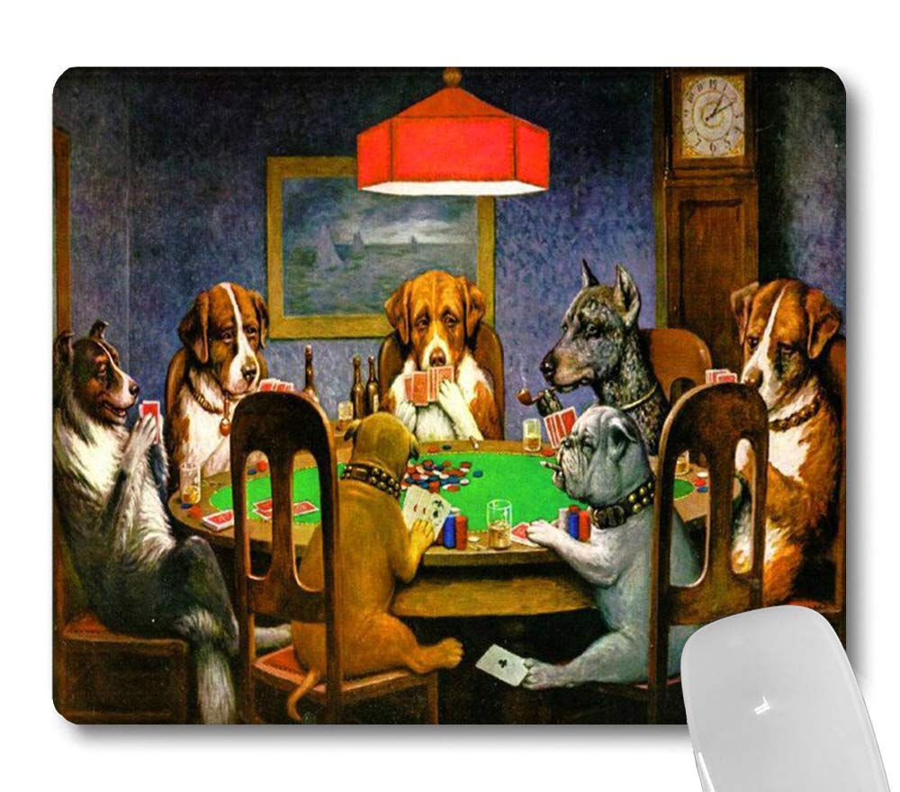 Wknoon Dogs Playing Poker Oil Painting Art Funny Mouse Pad, Cute Pets Joking Games Print Artwork Mouse Pads For Computers Laptop