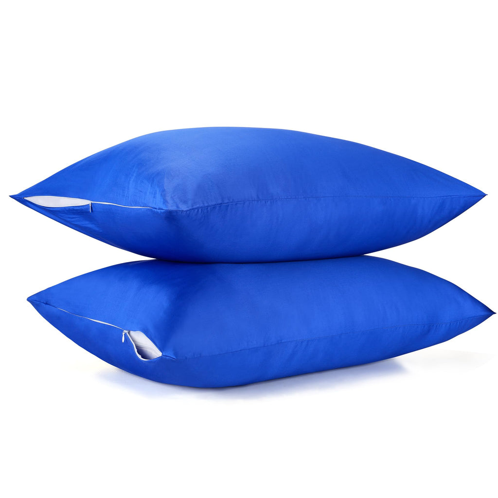 400 Thread Count Cotton Pillow Case Queen With Zipper, 30' L X 20' W, Cotton Pillow Protectors Cover- Set Of 2 - Royal Blue - Pillows Not Included