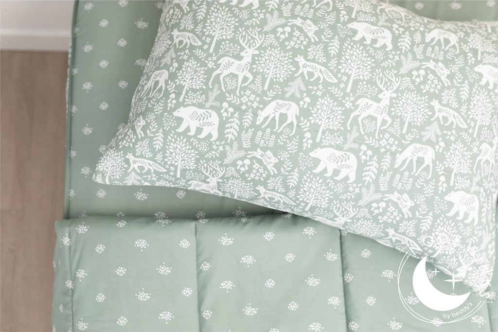 Beddy's Fantasy Woodland Girls Durable Zipper Bedding, Bed in a Bag, Green Sheets & Comforter with Animal & Woods Design, Includ