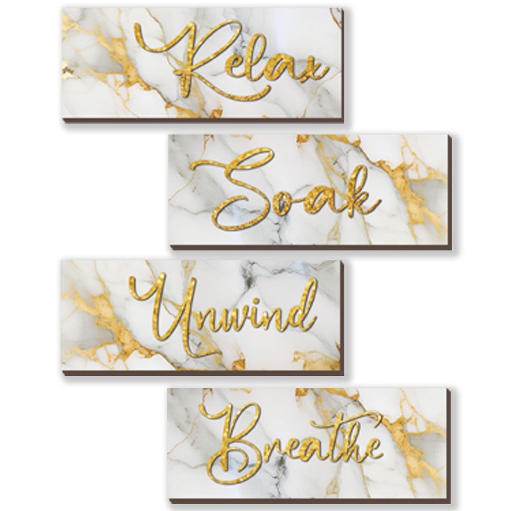 ONIZHITY 4 Pcs White and Gold Bathroom Decor White Gold Wall Decor Relax Soak Unwind Breathe Wooden Rustic Marble Style Bathroom