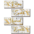 ONIZHITY 4 Pcs White and Gold Bathroom Decor White Gold Wall Decor Relax Soak Unwind Breathe Wooden Rustic Marble Style Bathroom