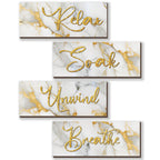ONIZHITY 4 Pcs White and Gold Bathroom Decor White Gold Wall Decor Relax Soak Unwind Breathe Wooden Rustic Marble Style Bathroom