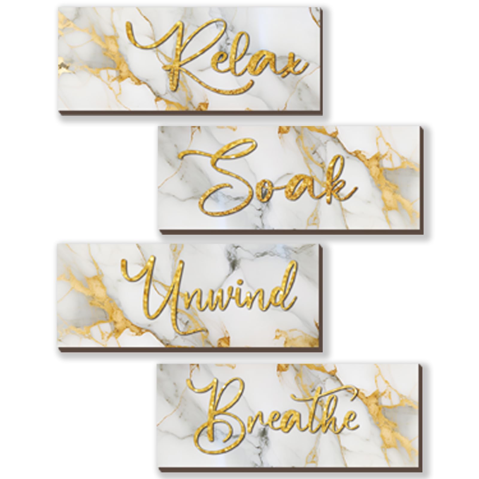 ONIZHITY 4 Pcs White and Gold Bathroom Decor White Gold Wall Decor Relax Soak Unwind Breathe Wooden Rustic Marble Style Bathroom