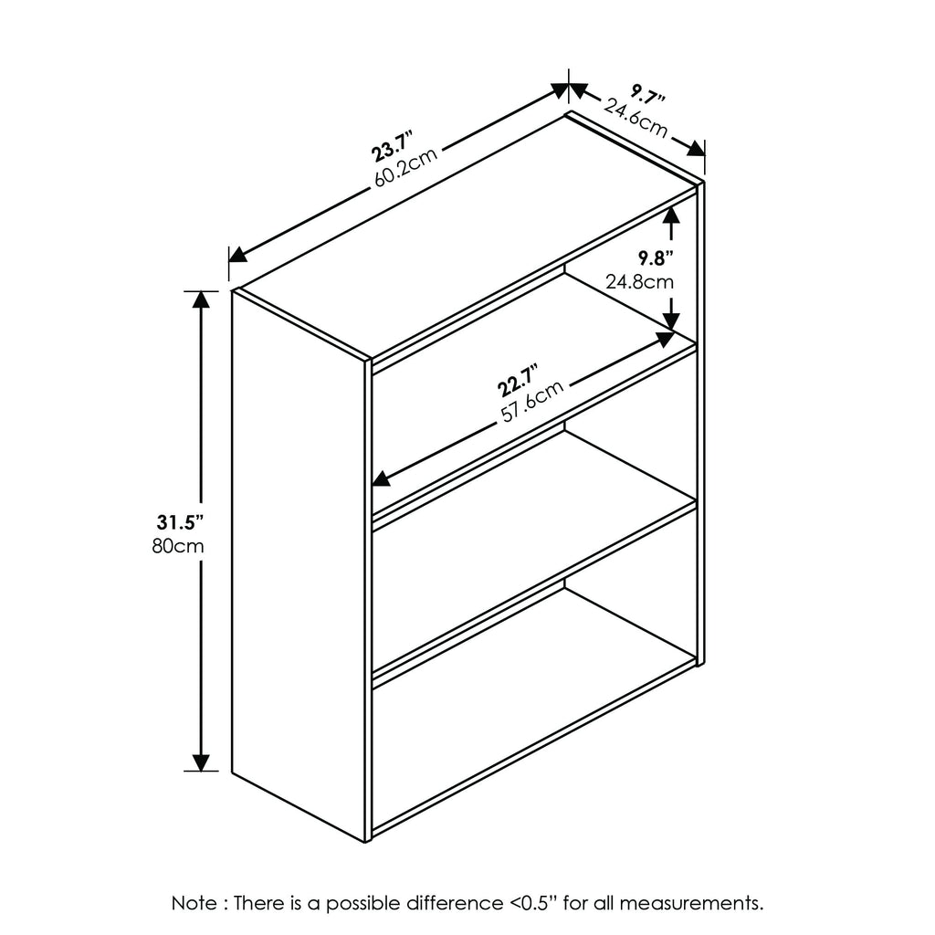 Furinno Pasir 3-Tier Open Shelf Bookcase, Steam Beech