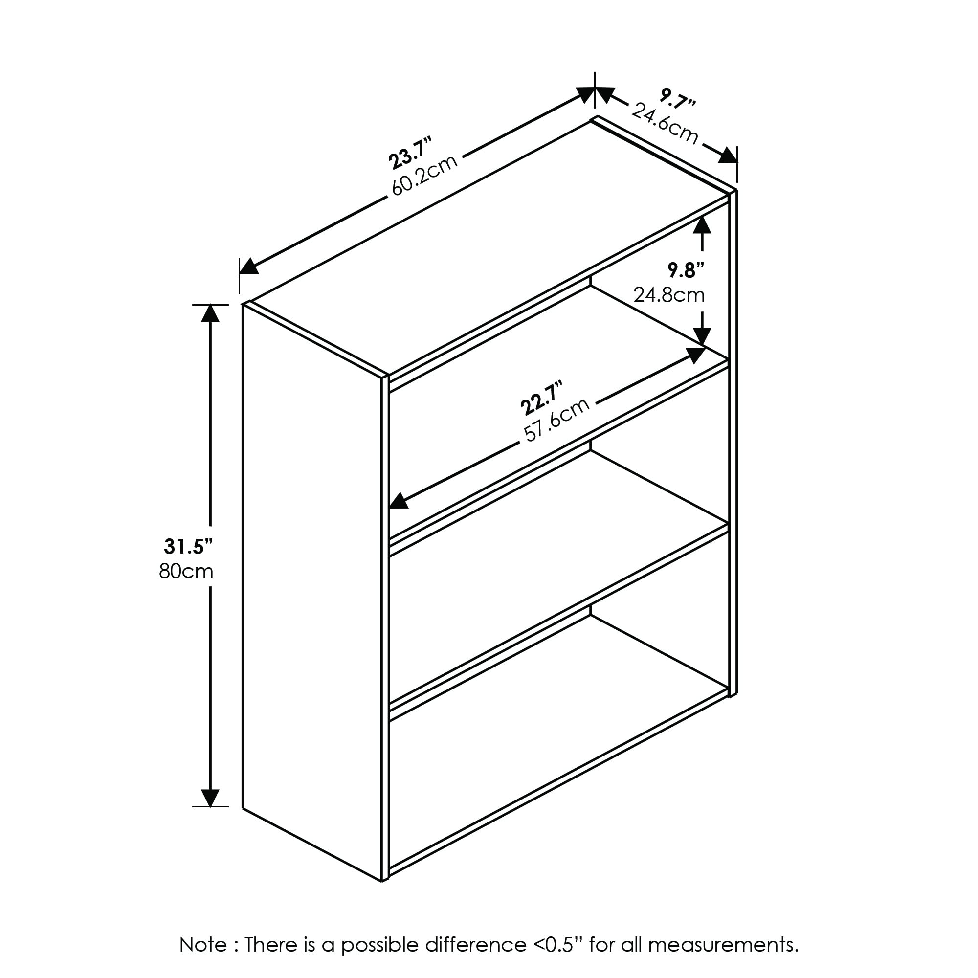 Furinno Pasir 3-Tier Open Shelf Bookcase, Steam Beech