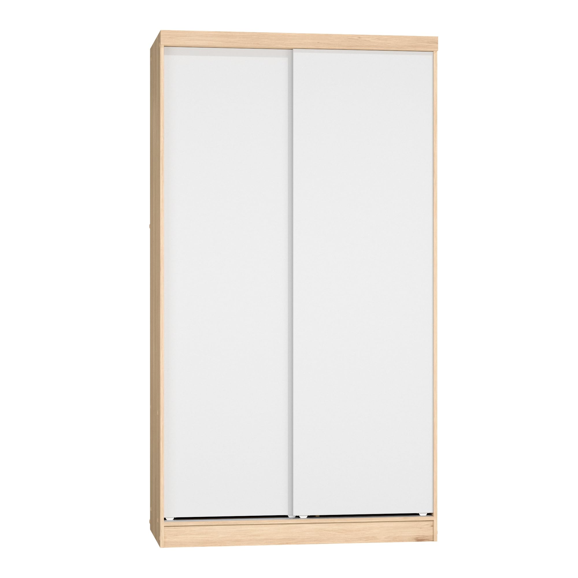 Woodpeckers Furniture And Mattress Modern Wood Double Sliding Door Wardrobe (White + Natural Oak)