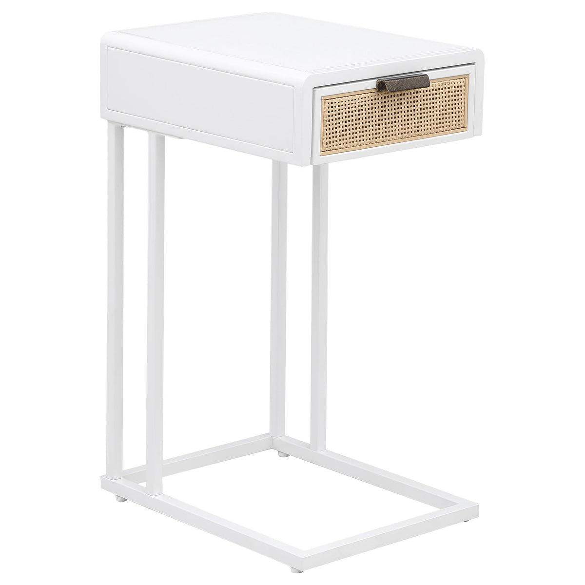 Coaster Home Furnishings Amherst 1-Drawer Radio Weave Cane Metal Side Table White