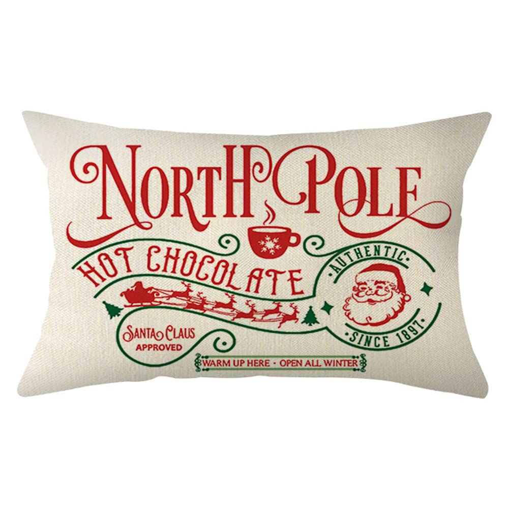 Ogiselestyle Merry Christmas Lumbar Throw Pillow Covers, 12 X 20 Inch Rustic Xmas Winter Holiday Cushion Case Decoration For Sof