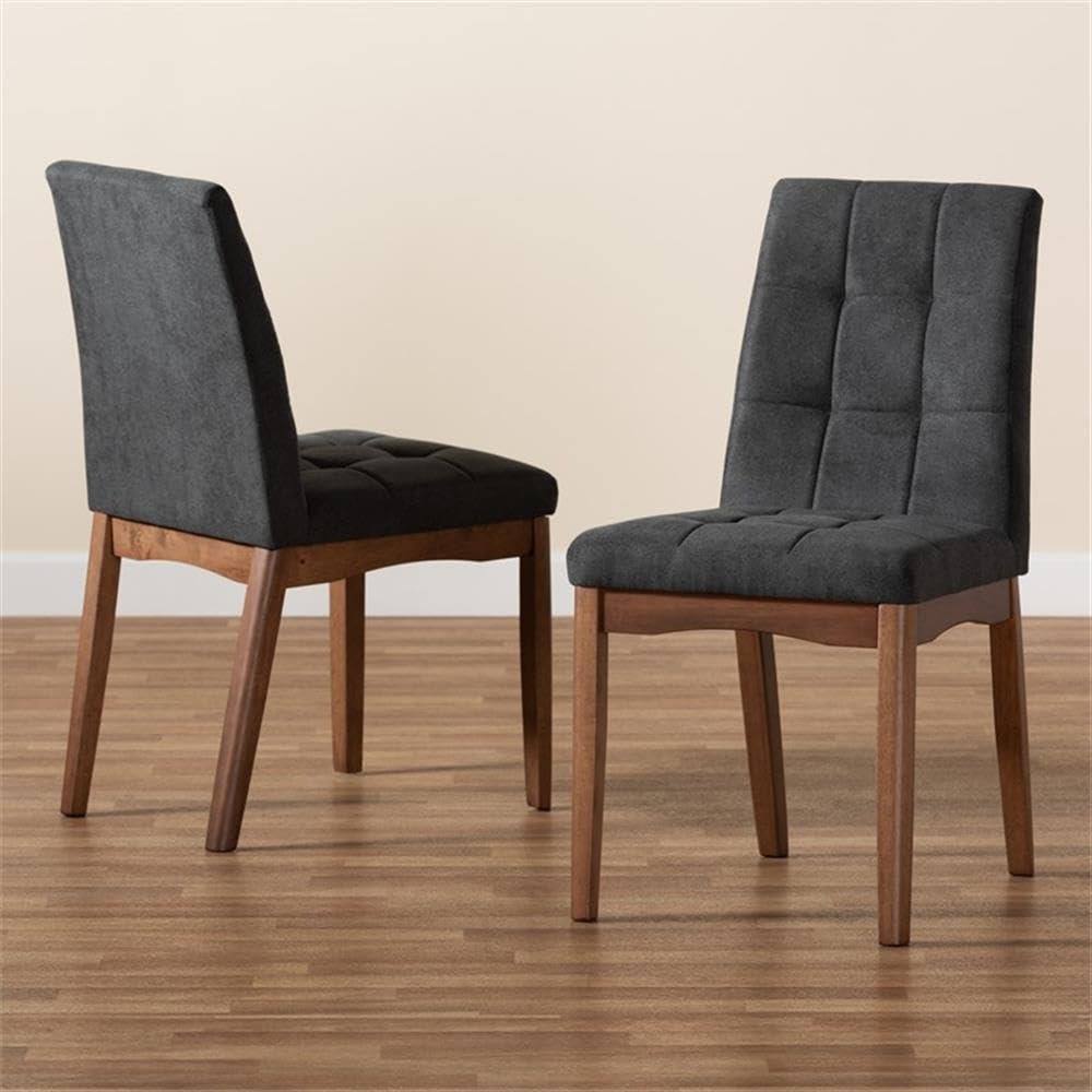 Baxton Studio Tara Mid-Century Modern Transitional Dark Grey Fabric Upholstered and Walnut Brown Finished Wood 2-Piece Dining Chair Set