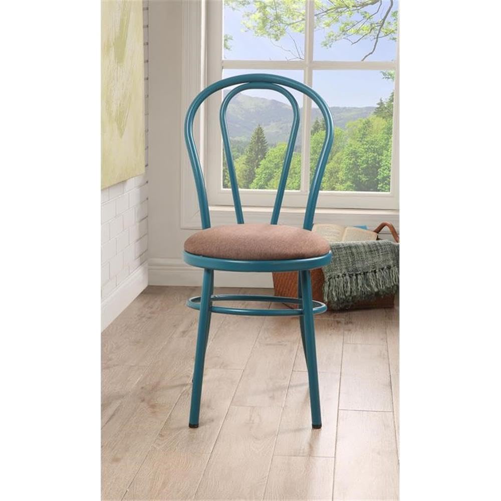 Acme Jakia Metal Side Chair with Seat Cushion in Brown and Teal (Set of 2)