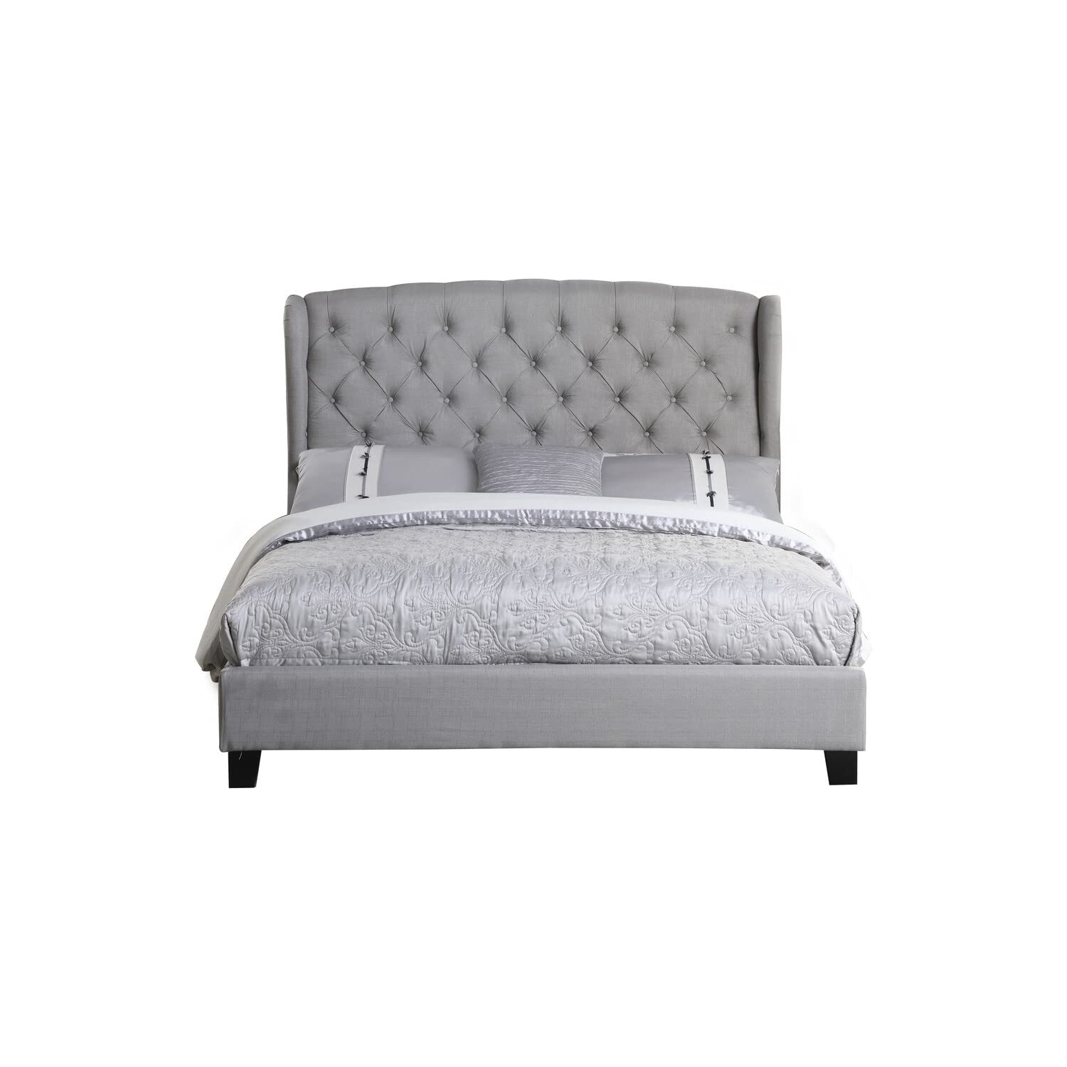 Best Master Furniture Yvette Upholstered Tufted With Wingback Platform Bed California King, Grey