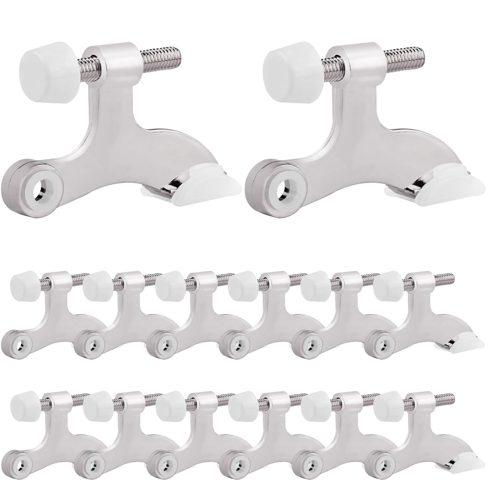 Obtanim 12 Pack Hinge Pin Door Stopper Heavy Duty Metal Adjustable Door Stops With Rubber Bumper Tips (Silver)