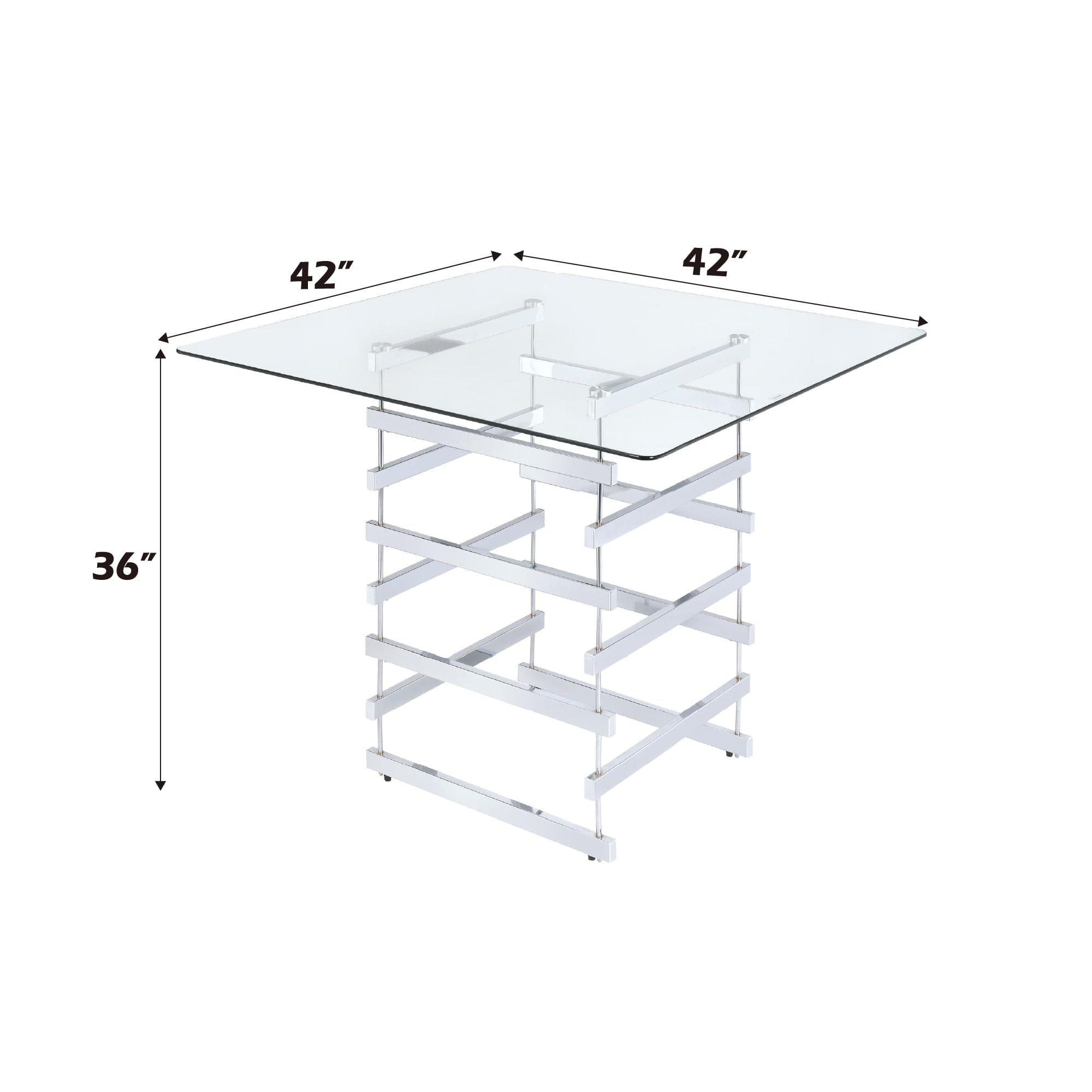 Acme Nadie Square Glass Top Pub Table In Clear And Chrome