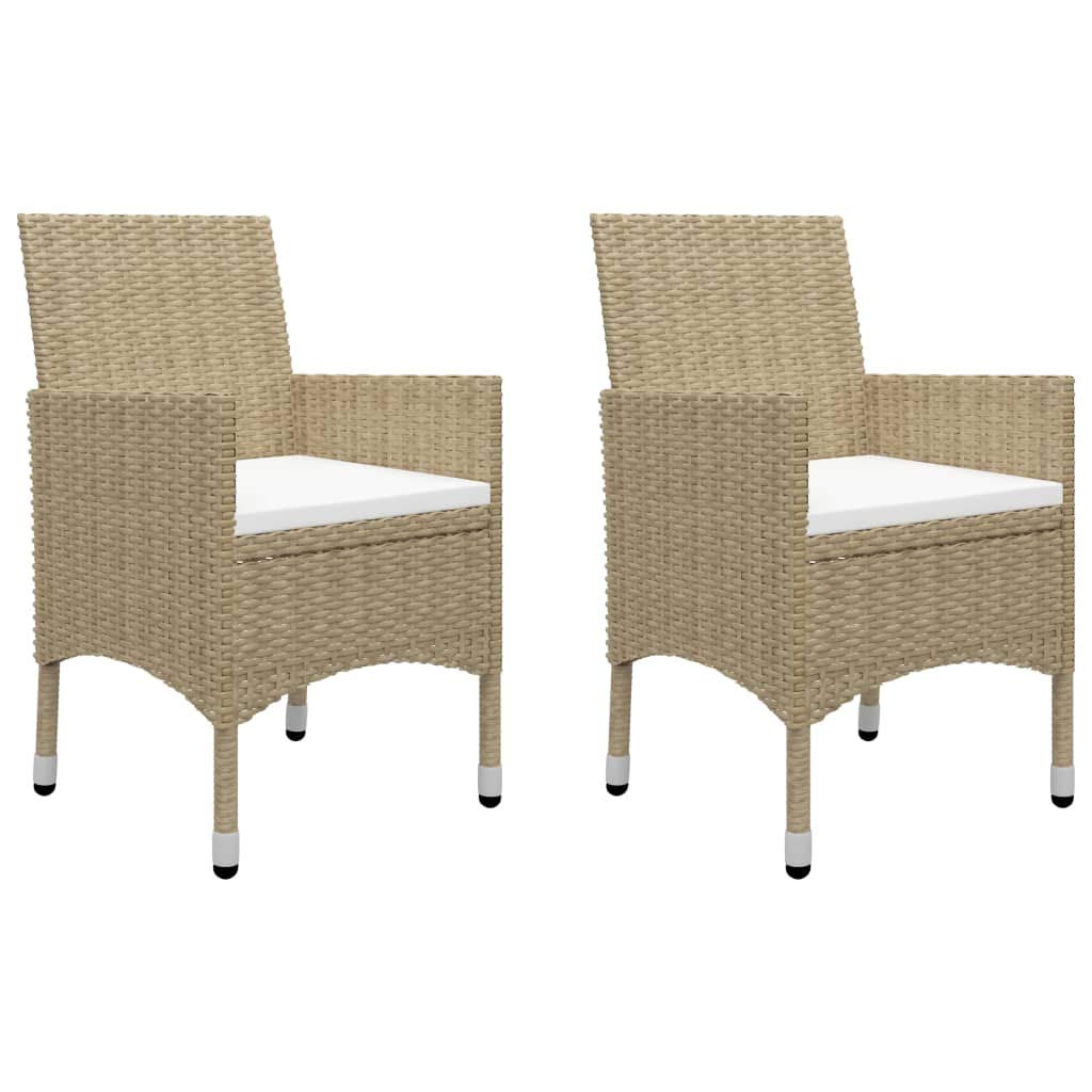 vidaXL Bistro Set 3 Piece - Poly Rattan and Tempered Glass - Beige Patio Chair with Cream White Cushions - Outdoor Furniture for Balcony, Deck, Backyard, Porch