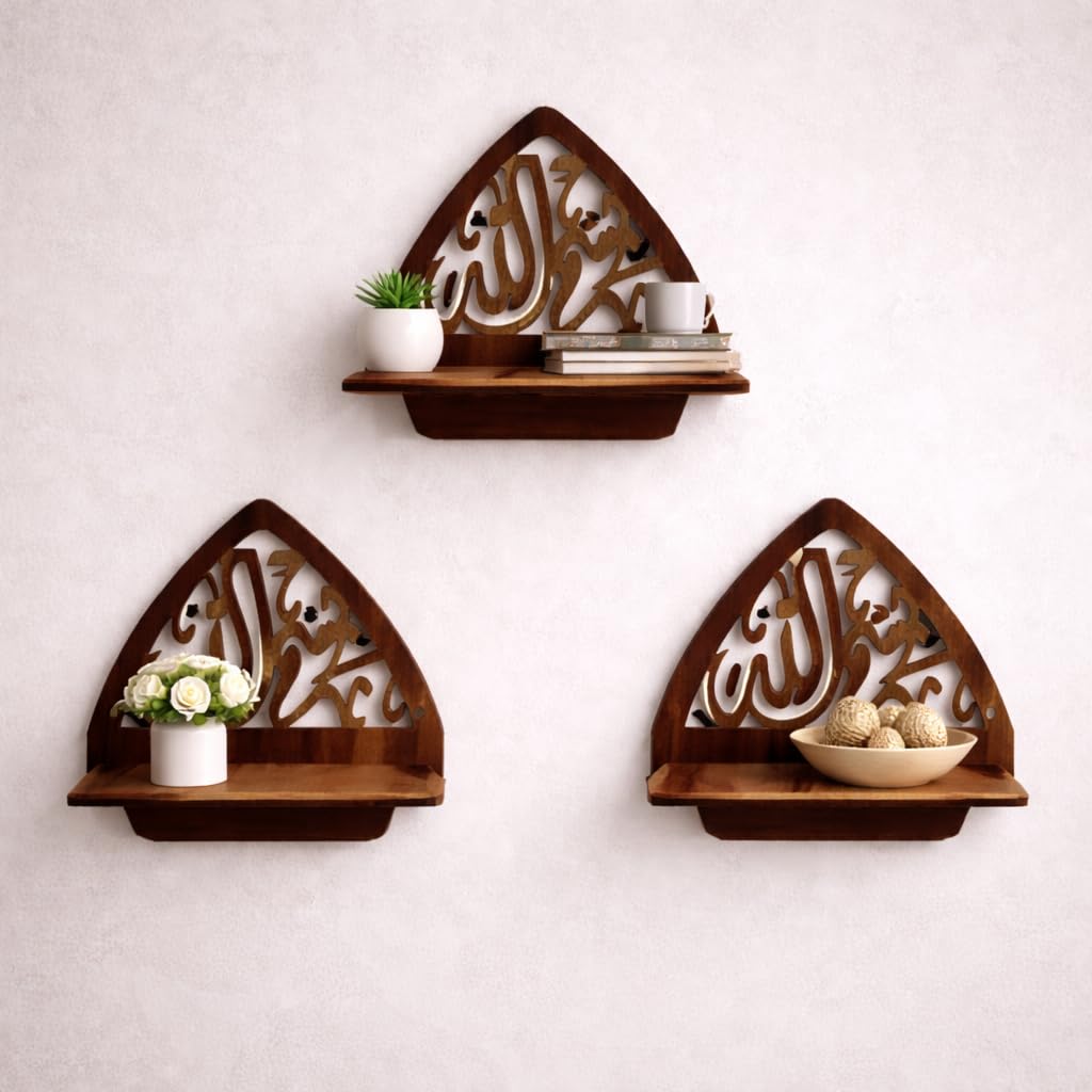 CRAFTZO Wooden Wall Shelf Set for Home Dcor | Decorative Wall Mounted Display Shelf for Living Room, Bedroom & Office | Modern S
