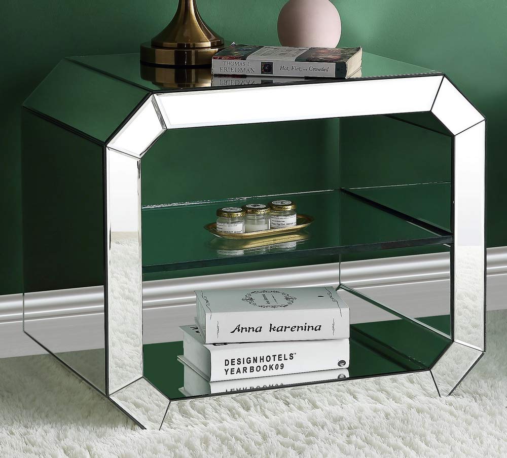 Acme Dominic Glass Accent Table with Rectangular Top in Mirrored and Clear