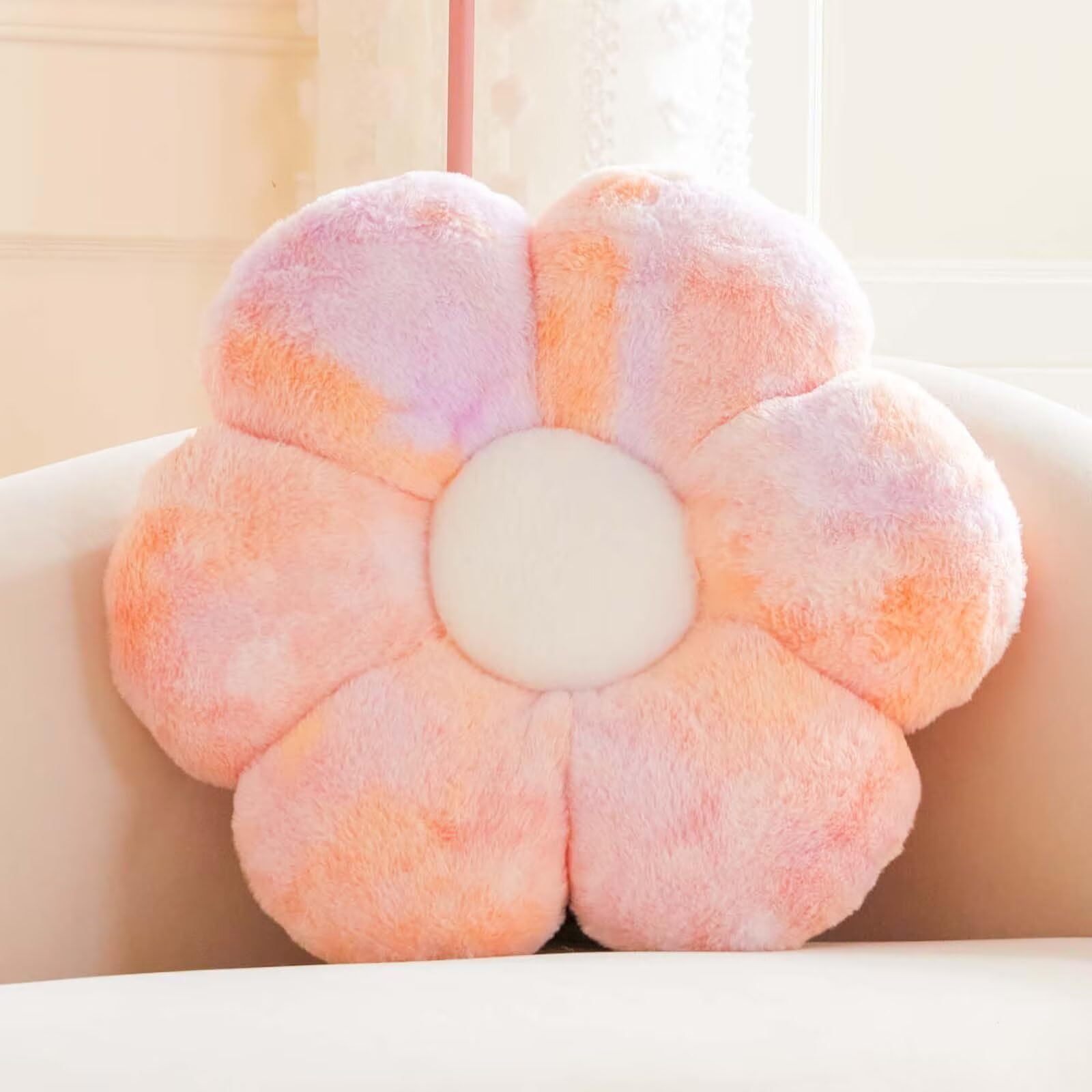Kcvvcr Rainbow Purple Flower Pillow, Cute Decorative Flower Shaped Throw Pillow With Faux Rabbit Fur, 19.6'' Soft Flower Plush T