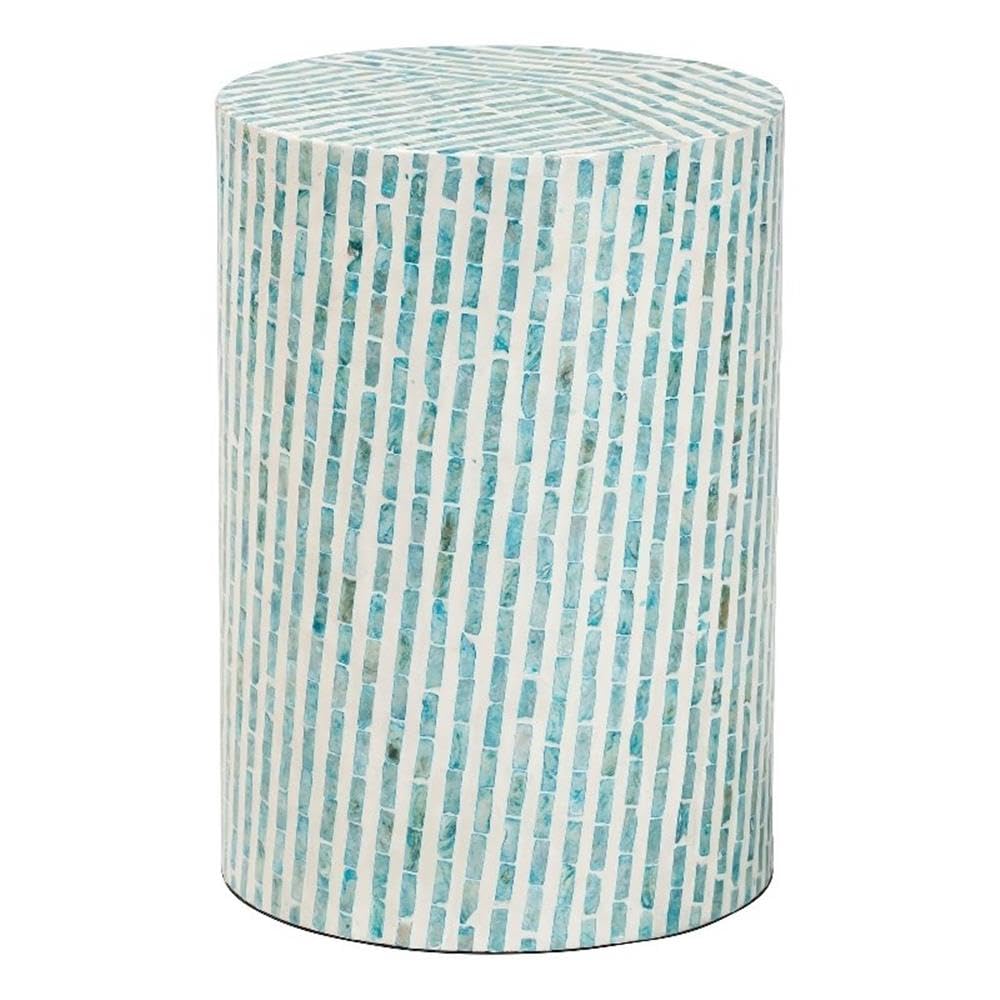 Baxton Studio Draven Modern Bohemian Mosaic Blue Mother Of Pearl End Table