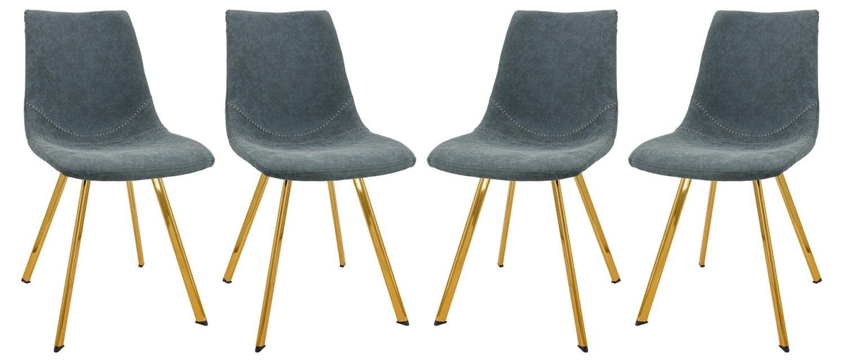 LeisureMod Markley Modern Leather Dining Chairs Kitchen Chairs with Gold Legs Set of 4 (Peacock Blue)