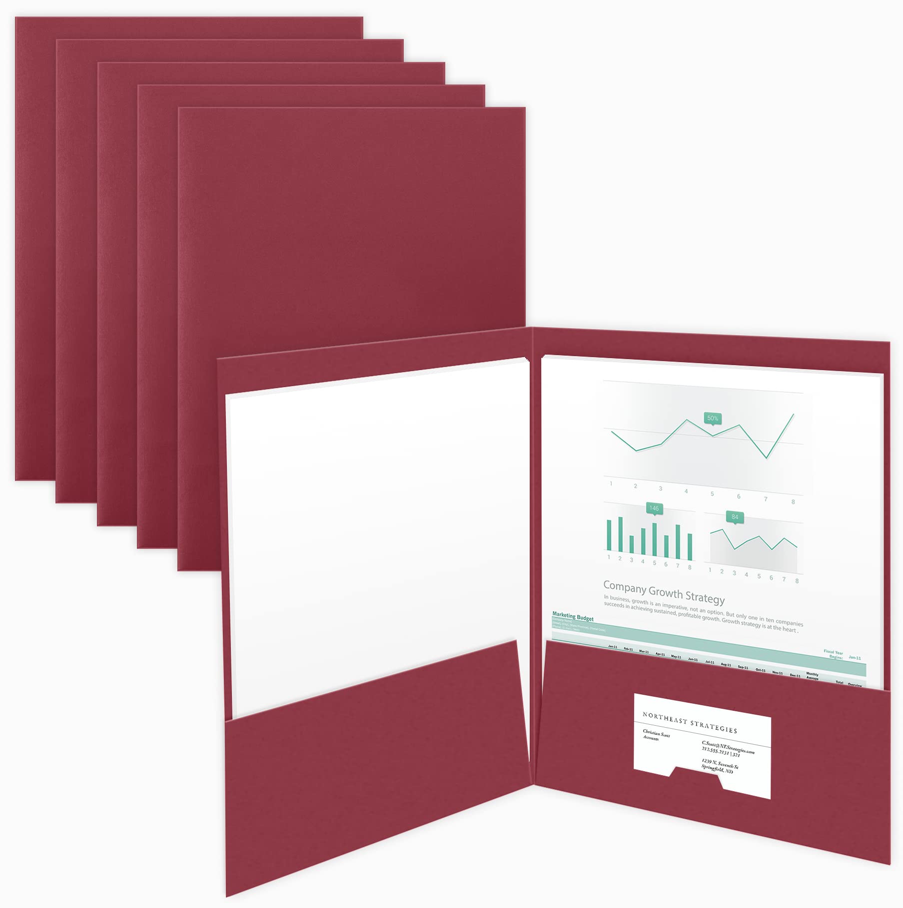 The Gallery Collection, 25 Count, Burgundy, Two Pocket Presentation Folders, Perfect For Sales Material, Important Documents & M