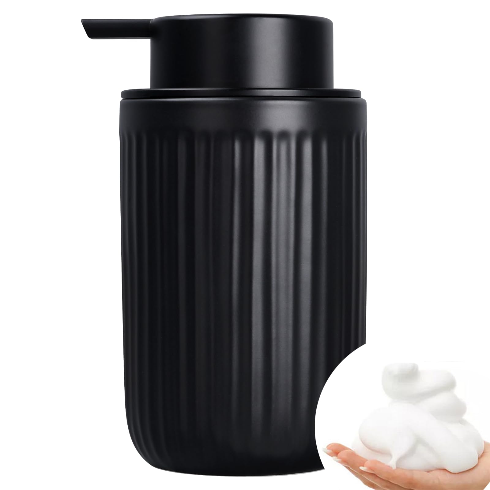 BosilunLife Foam Hand Soap Dispenser - Ceramic Black Foaming Soap Dispenser for Bathroom 12oz Refillable Liquid Lotion Soap Disp