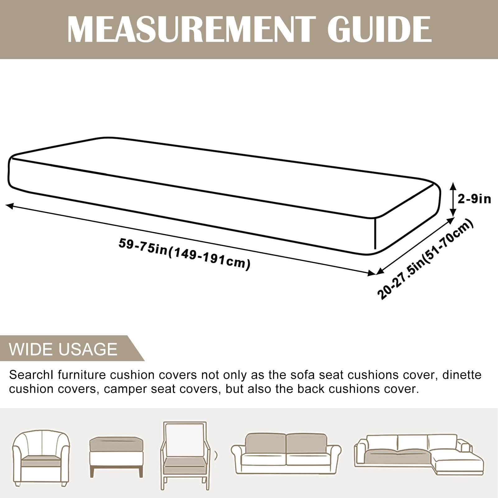 Searchi Stretch Jacquard Sofa Couch Cushion Covers Replacement Cushion Slipcovers Stretch Sofa Seat Cover Furniture Protector Sofa Slipcover Soft With Elastic Bottom(Large, Grey)