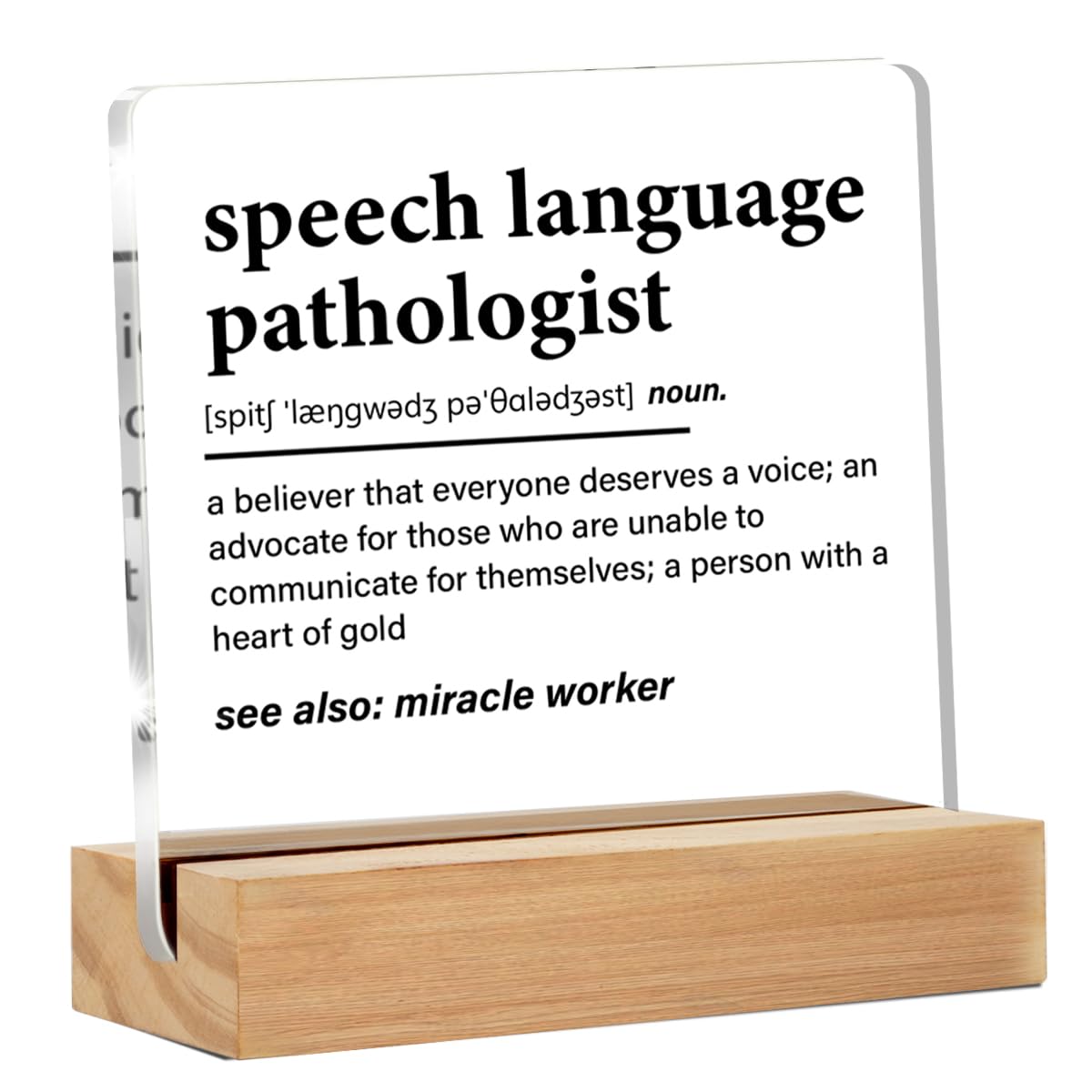 Speech Therapist Gifts For Men Women, Speech Language Pathologist Definition Clear Acrylic Desk Decorative Sign For Home Office,