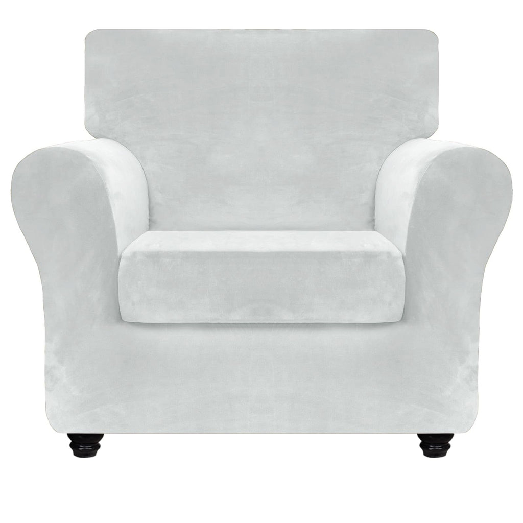 Znsayotx Luxury Velvet Chair Slipcovers With Arm 2 Piece Stretch Chair Covers For Living Room Thick Soft Armchair Slipcover Anti Slip Pet Friendly Furniture Protector (Silver Grey),32'-46'(1 Cushion)