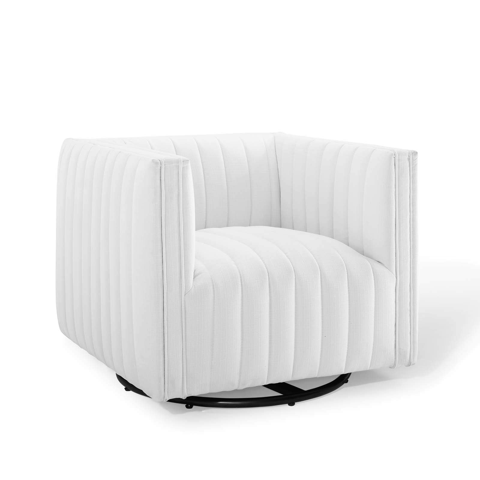 Modway Conjure Channel Tufted Upholstered Accent White, Swivel Armchair