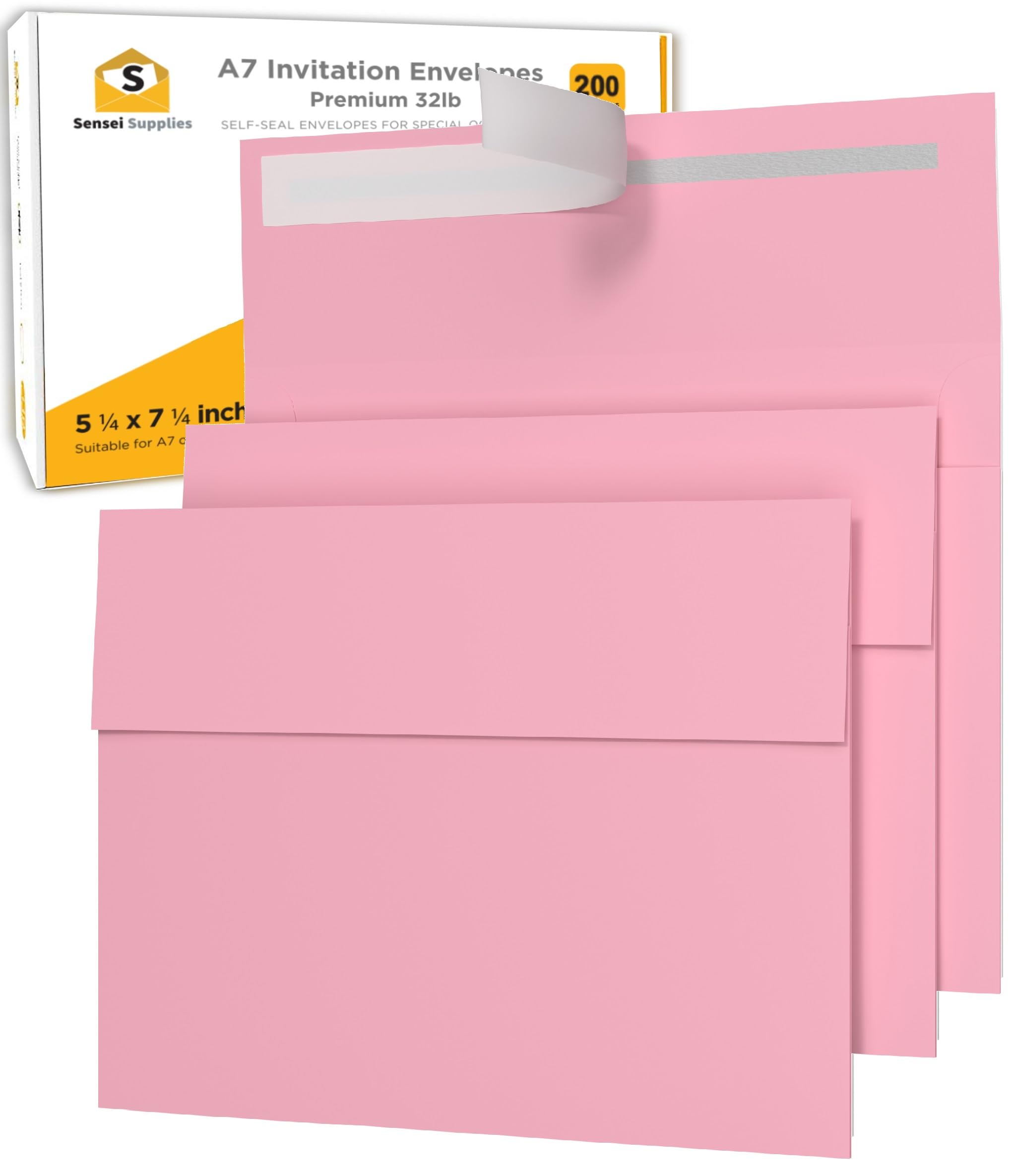 200 5X7 Pink Invitation Envelopes - For 5X7 Cards - A7 - (5  X 7  Inches) - Perfect For Weddings, Graduation, Baby Shower - 120