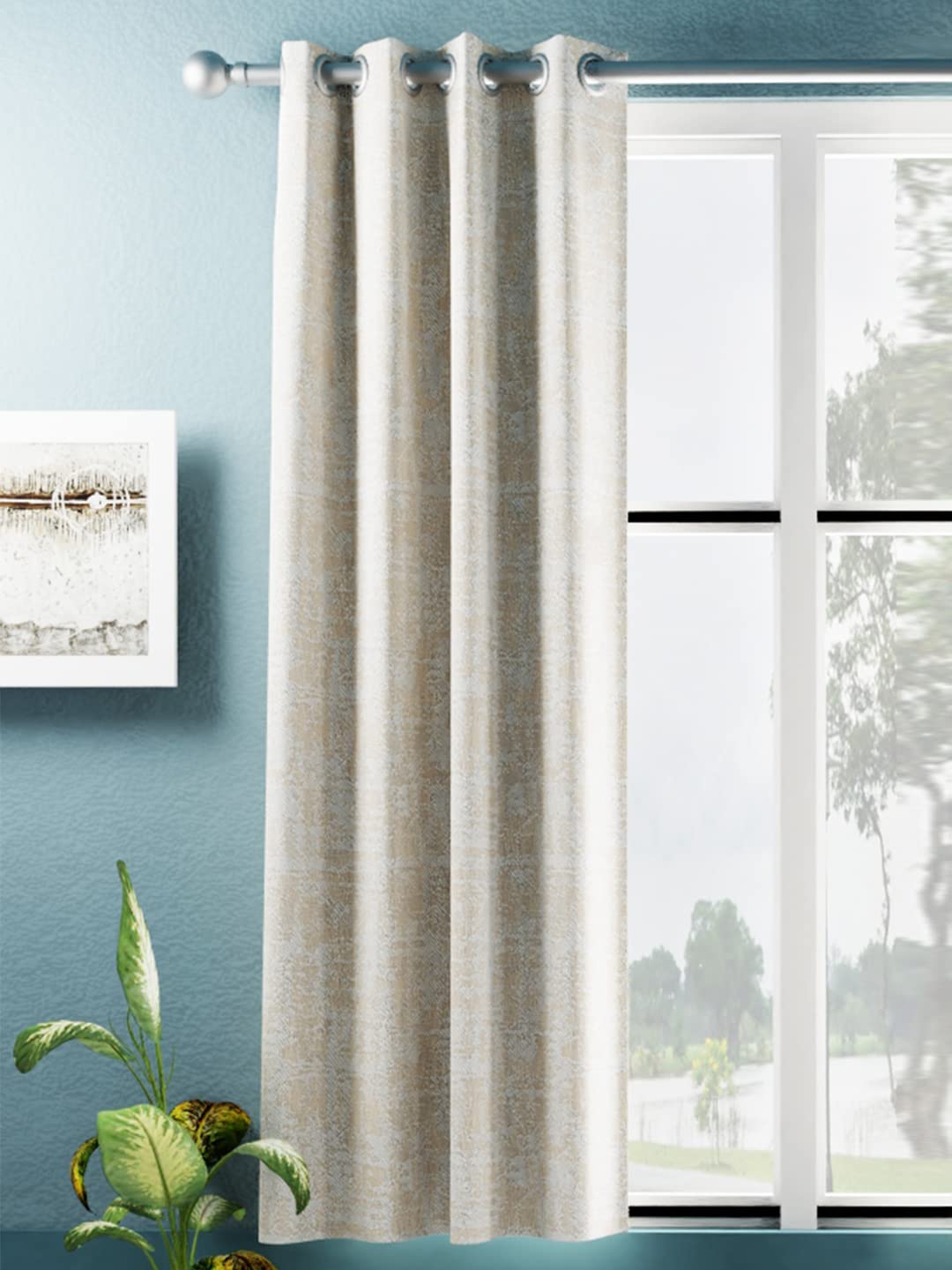 BIANCA Jacquard Blackout Eyelet Curtain 1pc 5 Feet (dromanio) | 300GSM | Window AbstractGolden Beige