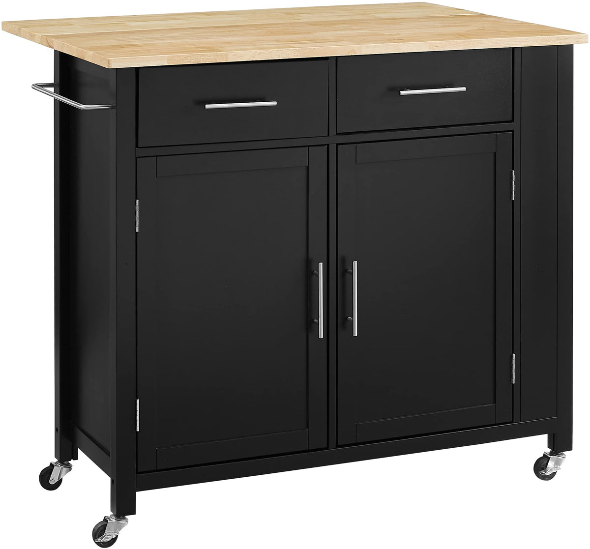 Crosley Furniture Savannah Wood Top Drop Leaf Rolling Kitchen Island Cart with Spice Rack and Shelves, Black