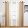 DWCN Taupe Faux Linen Ombre Sheer Curtains - Gradient Semi Voile Curtains for Bedroom and Living Room, Set of 2 Grommet Top Wind