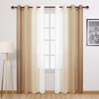 DWCN Taupe Faux Linen Ombre Sheer Curtains - Gradient Semi Voile Curtains for Bedroom and Living Room, Set of 2 Grommet Top Wind