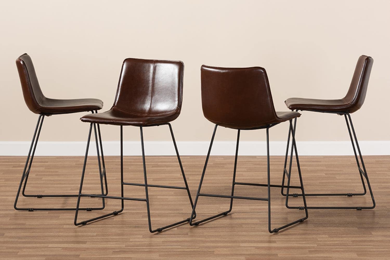 Baxton Studio Carvell Rustic and Industrial Dark Brown Faux Leather Upholstered Pub Stool Set of 2