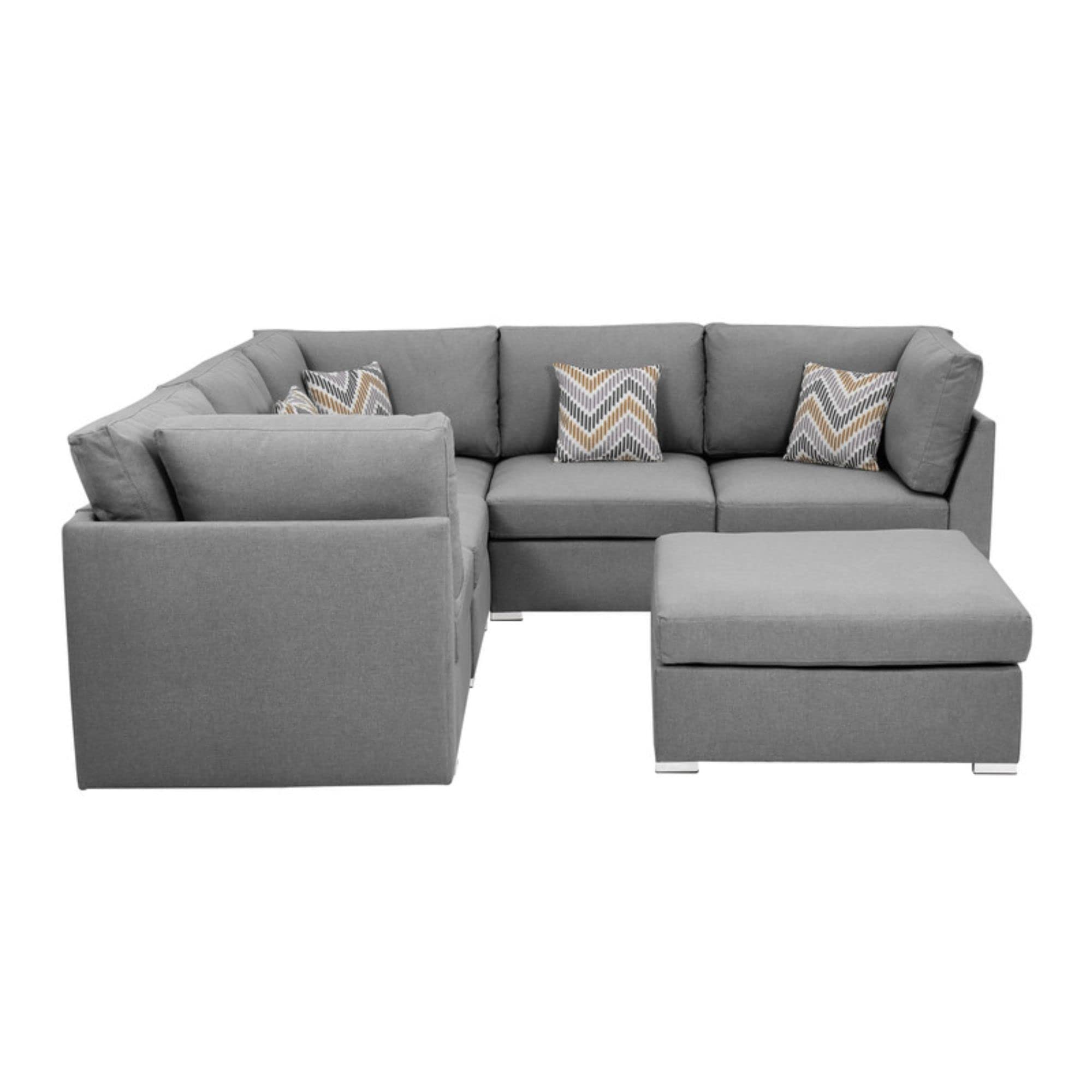 Lilola Home Amira Gray Fabric Reversible Sectional Sofa with Ottoman and Pillows