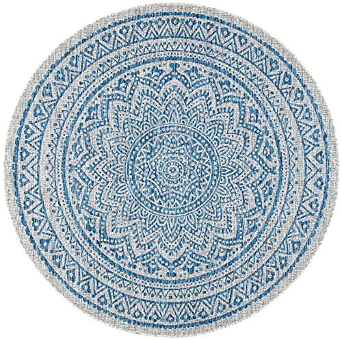 Safavieh Courtyard Collection 4' Round Grey/Blue Cy8734 Indoor/ Outdoor Patio Backyard Mudroom Area Rug