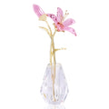 YWHL Crystal Lily Flower Figurine with Vase, Handmade Pink Lily Flower Gifts for Woman, Wedding Gifts for Couple, Home Party Dec
