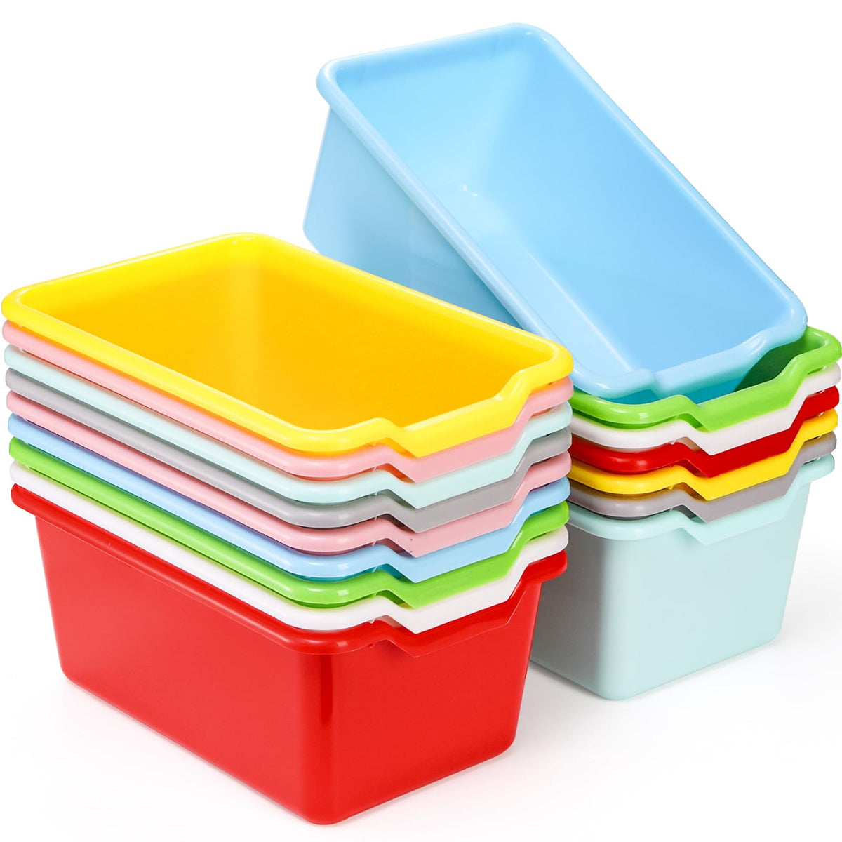 WUWEOT 16 Pack Cubby Bins Classroom Toys Bins, Plastic Books Storage Bins, EasytoGrip Stackable Crafts Organizer for Classroom